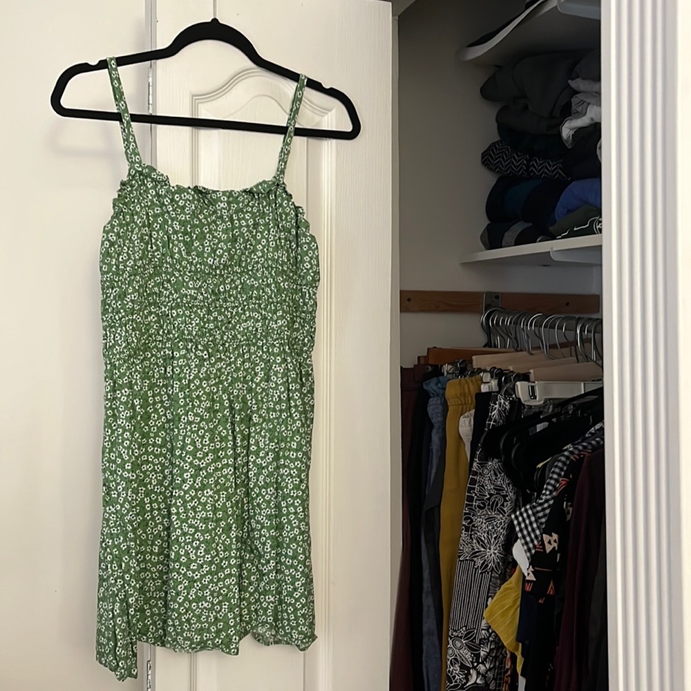 Green floral sundress linen and cotton size large